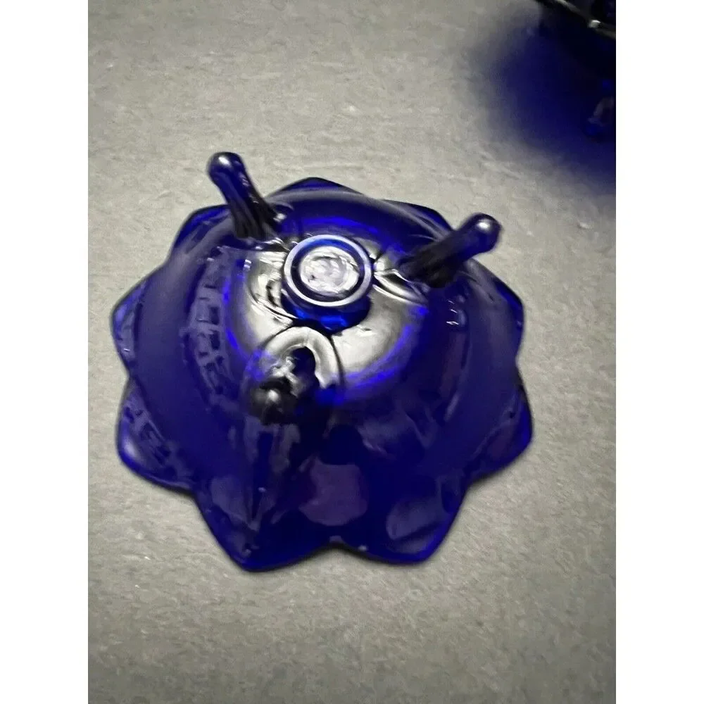 Vintage Fenton Cobalt Blue Glass Lotus Footed Candlestick Holders – Set of 2